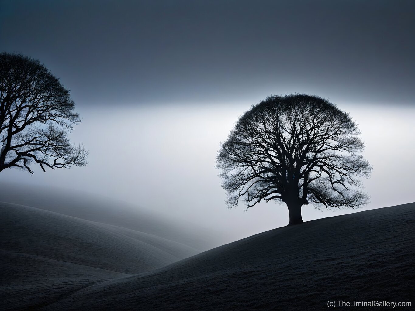 A tranquil grove of trees shrouded in morning mist, evoking solitude, reflection, and natural beauty.